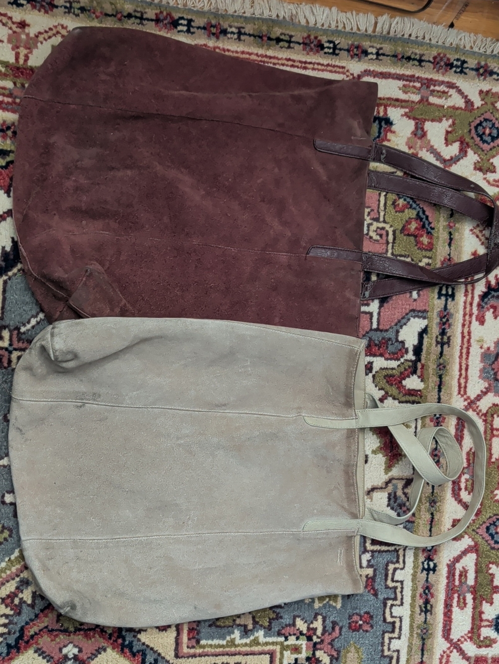 Suede Tote Bag - Brown and Beige